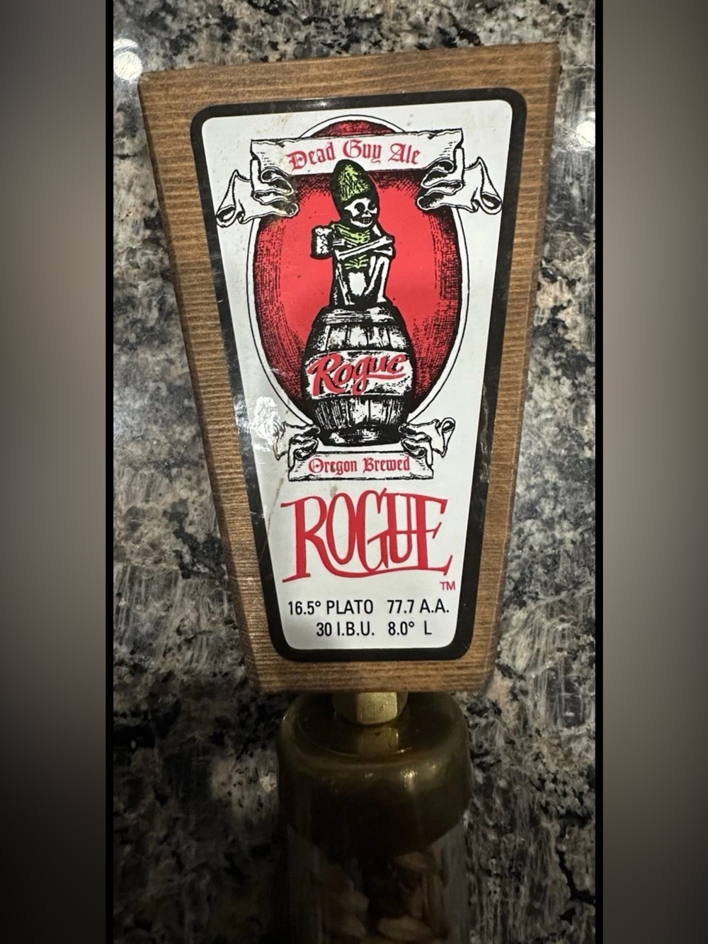 Vintage Rogue Dead Guy Ale Beer Tap Handle Wood Grain Filled Oregon Breweriana